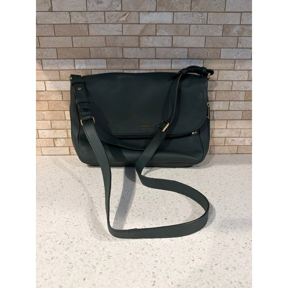 Fossil Dark Green Leather Crossbody Bag